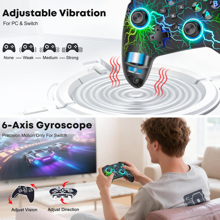 Controller PC, 2.4GHz Wireless PC Controller mit Hall Trigger/Cooles RGB Licht/1000mAh, Gaming Contr