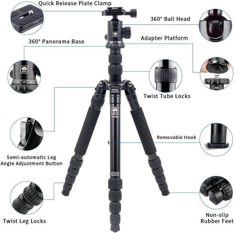 SIRUI NT-1005X/E-10 Universal Traveler Drei-/Einbeinstativ mit E-10 Kopf (Aluminium, Höhe: 148.3cm,