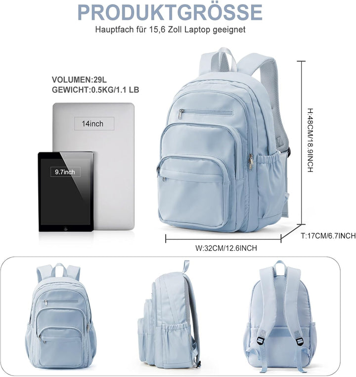 Rucksack Damen Herren, Leichter Schulrucksack Teenager Mädchen Jungen, Wasserabweisend Uni Rucksack