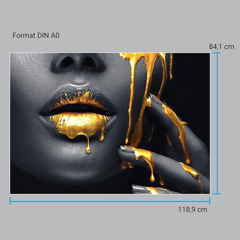 wandmotiv24 Poster als Wanddeko, Grösse Din A0, Frauen Lippen mit Goldener Farbe, Beauty, Frau, Make