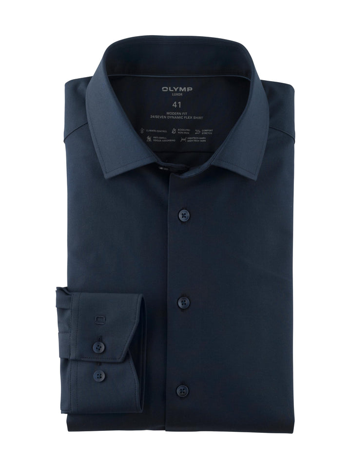 OLYMP Herren Oberhemd Langarm Luxor.24.Seven,Twill,modern fit,Global Kent 37 Navy, 37 Navy