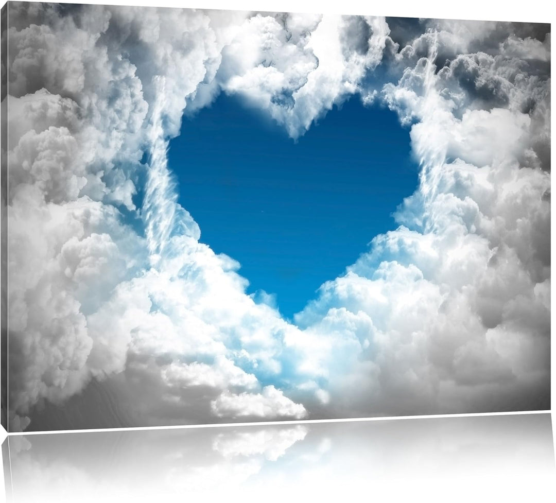 Pixxprint Romantisches Herz in den Wolken als Leinwandbild/Grösse: 100x70 cm/Wandbild/Kunstdruck/fer