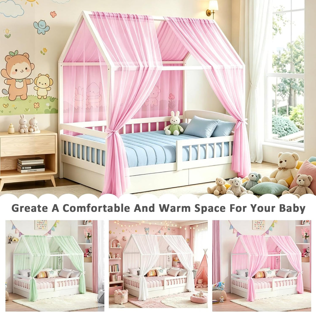 Hausbett-Himmel aus Milan-Veil, 2er Set – leichte Vorhänge für Kinderbett, geeignet für Mädchen &amp; Ju