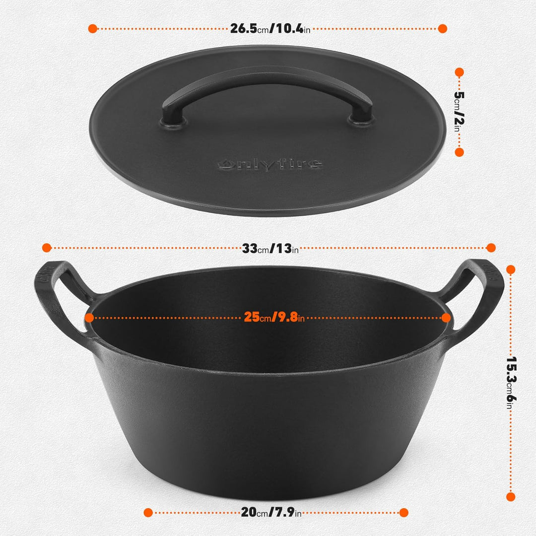 Onlyfire Rund Schmortopf mit Deckel, Gusseisen Topf, Brotbacktopf 25cm, Gusseisentopf für Backofen,