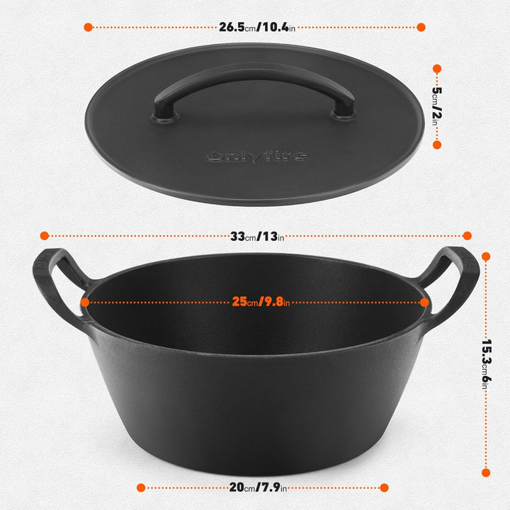 Onlyfire Rund Schmortopf mit Deckel, Gusseisen Topf, Brotbacktopf 25cm, Gusseisentopf für Backofen,