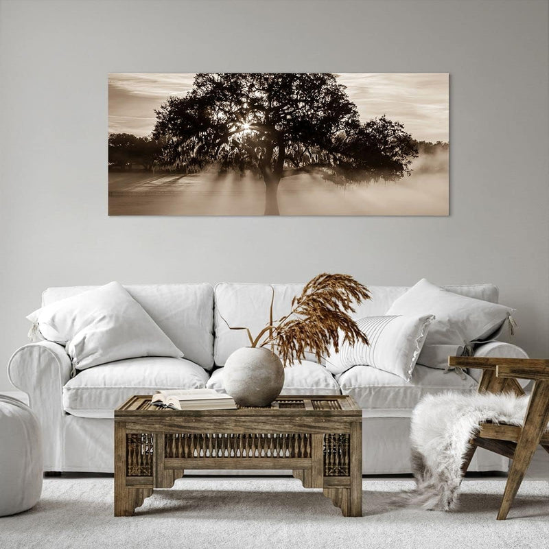 Wandbilder Dekoration Wohnzimmer Baum Feld Natur Panorama Bilder auf Leinwand 120x50cm Leinwandbild