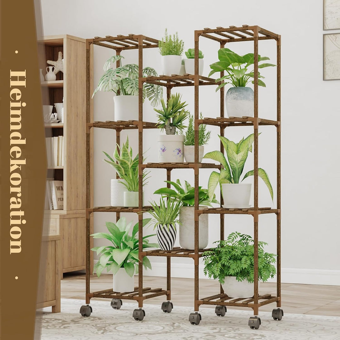 Bamworld Pflanzenständer mit Rädern Indoor Outdoor Regale Halter für Wohnzimmer Rack Mehrere Pflanze