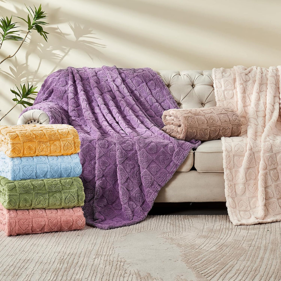 FY FIBER HOUSE Überwurfdecke mit Herz-Karo-Muster, weich, warm, waschbar, leicht, flauschig, für Cou