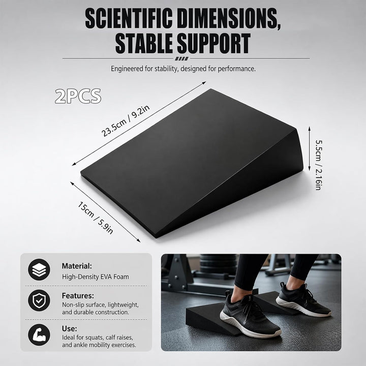 Wadendehner 2er Set, Squat Wedge Kniebeugenrampe mit 5 Widerstandsbändern | Yoga Blöcke Slant Board