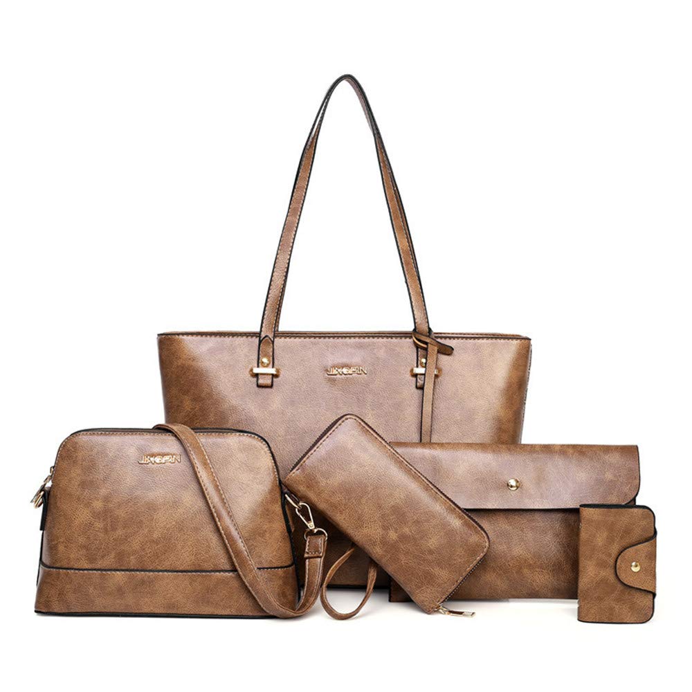 Handtaschen-Set für Damen 5er Pack Tote Geldbörse Handtaschen Set PU-Leder Umhängetasche Kaffee, Kaf