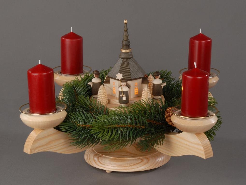 Albin Preissler - Seiffener Kunsthandwerk - Adventsleuchter, Natur - Seiffener Kirche mit Kurrende