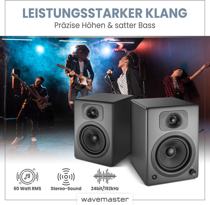 wavemaster TWO NEO stone gray – Regallautsprecher-System (60 Watt) mit Bluetooth-Streaming, digitale