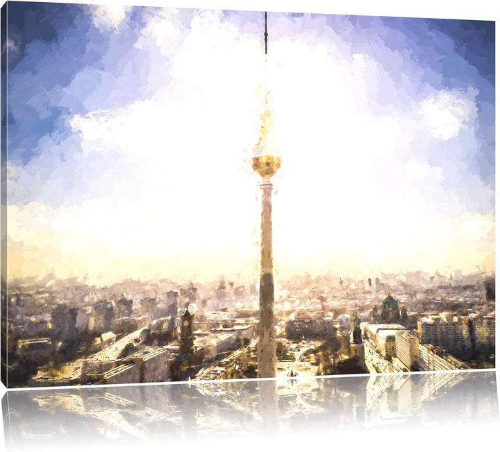 Pixxprint Berliner Fernsehturm als Leinwandbild/Grösse: 100x70 cm/Wandbild/Kunstdruck/fertig bespann