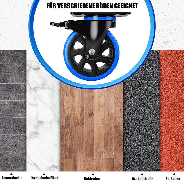 Asibaade Schwerlastrollen 75mm Lenkrollen bis zu 480KG Tragbarkeit 360° Drehung für Möbeltransport &amp;