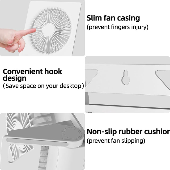 VEMONT Mini Tischventilator, USB Ventilator,5000mAh Akku-Ventilator,180°Kippbarer tragbarer Ventilat