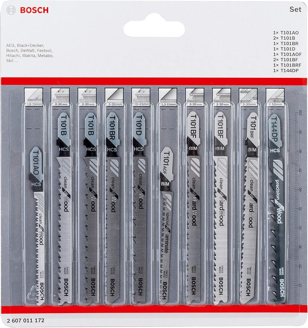Bosch Professional 10tlg. Stichsägenblätter Set Clean (für Holz & Laminat, Zubehör für Stichsägen mi