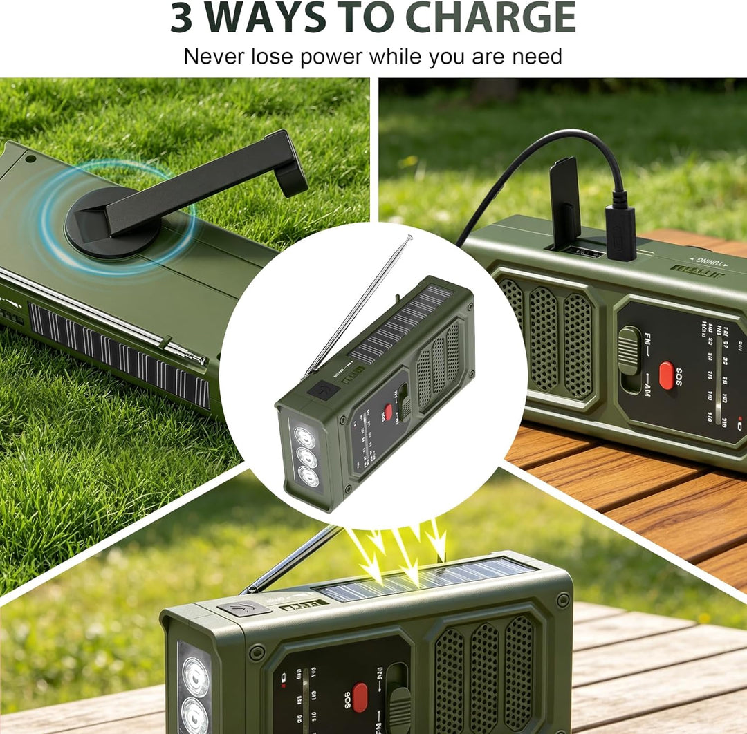 Notfall-Solarradio, 2000mAh Akku Kurbelradio, 3-Wege-Laden Emergency Radios mit LED-Taschenlampe, SO