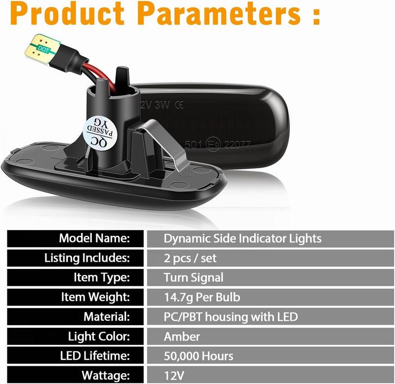 TECTICO Seitenblinker Seitenmarkierungsleuchter Lichtblinker Blinker Kompatibel mit Audi A3 S3 8L 20