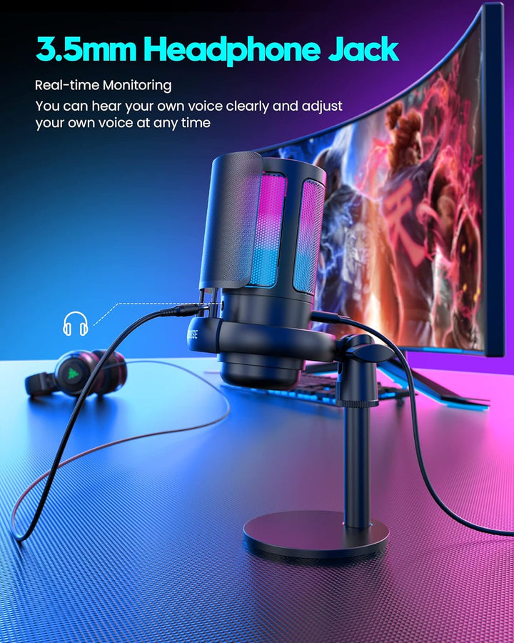 Gaming Mikrofon PC RGB, COCONISE, für Streaming Podcast Studio, USB Microphone für PS4 PS5 Mac, Ein-