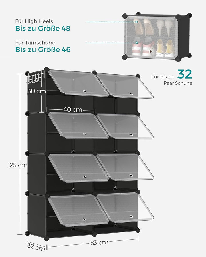 SONGMICS Schuhregal, Schuhschrank, für Garderobe und Eingangsbereich, anpassbar, 8 Fächer, für bis z