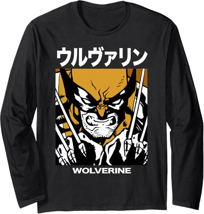 Marvel X-Men Wolverine Kanji Portrait Langarmshirt