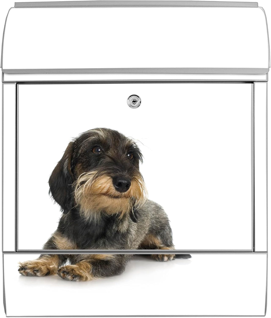 banjado® Design Briefkasten mit Motiv Dackel 39x47x14cm &amp; 2 Schlüssel - Briefkasten Stahl Silber mit