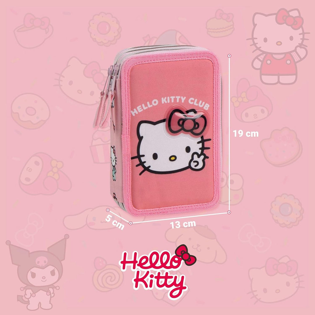 Hello Kitty Federmäppchen mit Giotto-Zubehör inklusive | Komplettes Hello Kitty Schulmäppchen für Mä