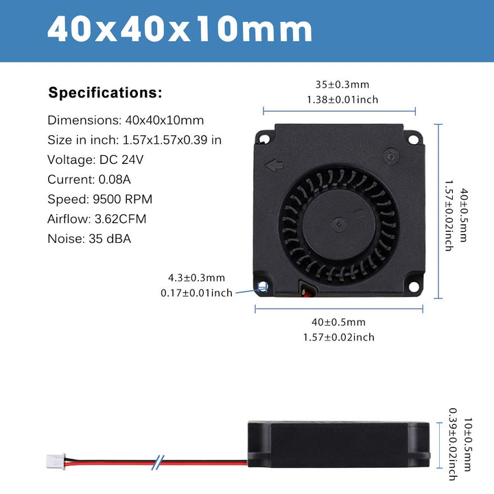 GDSTIME 2 Stück 4010 Lüfter 24V Blower Fan 4010 Radiallüfter 24V Lüfter 40x40x10 9500 U/min Für Kühl