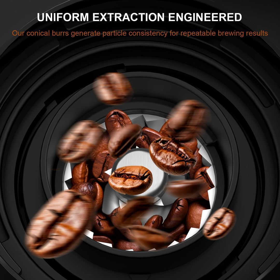 Wancle Elektrische Kaffeemühle mit Kegelmahlwerk - 25 einstellbare Mahlgrade für Espresso/French Pre
