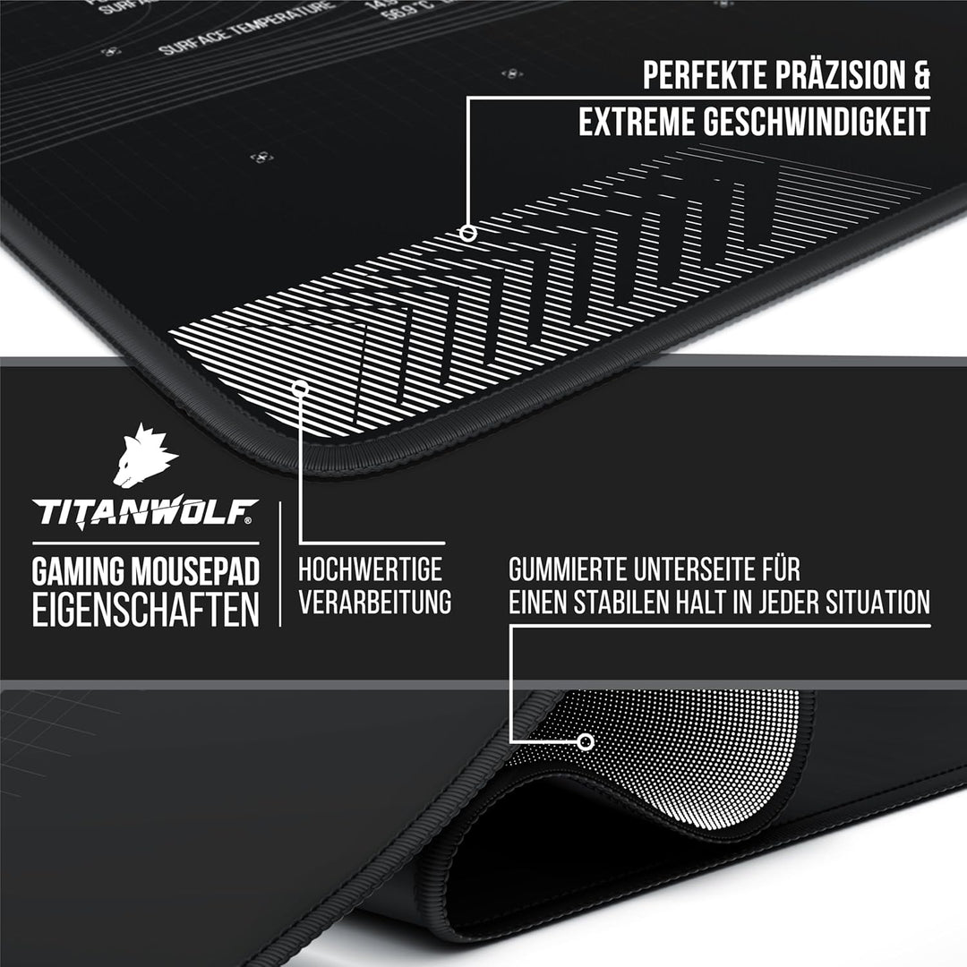 Titanwolf - XXXL Übergrösse Mauspad 1200x800 mm - XXXL Grossformat - Schreibtischunterlage - gummier