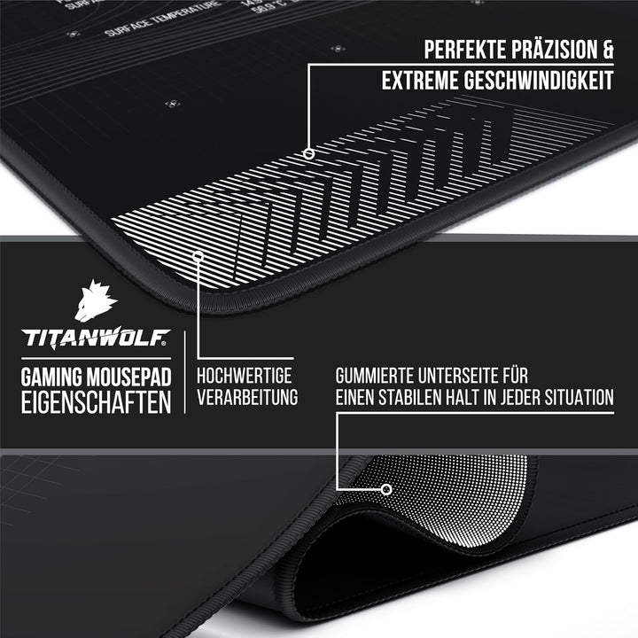 Titanwolf - XXXL Übergrösse Mauspad 1200x800 mm - XXXL Grossformat - Schreibtischunterlage - gummier