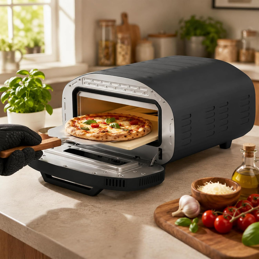 HOMCOM Pizzaofen Elektrisch 430 ℃ mit Pizzastein aus Keramik, 8 Programmen