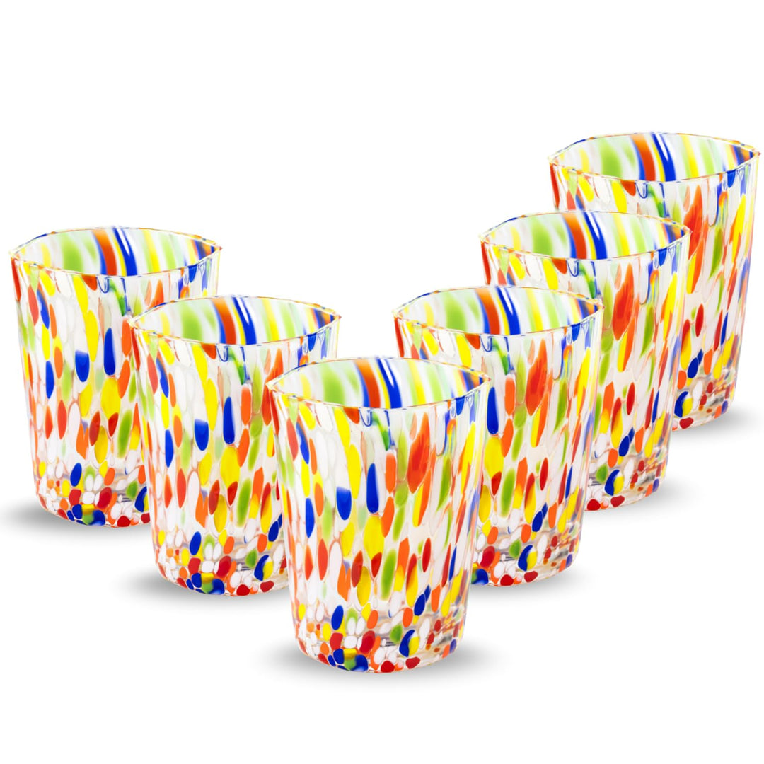 Gocce di Murano Set mit 6 Regenbogen-Gläsern, aus mundgeblasenem Muranoglas, 240 ml, handgefertigt,