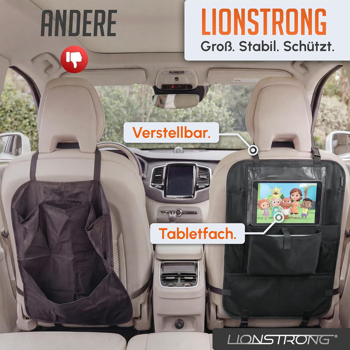 LIONSTRONG® Auto Organizer Kinder Rücksitz schwarz [WASSERDICHT] - Rückenlehnenschutz Auto Kinder un