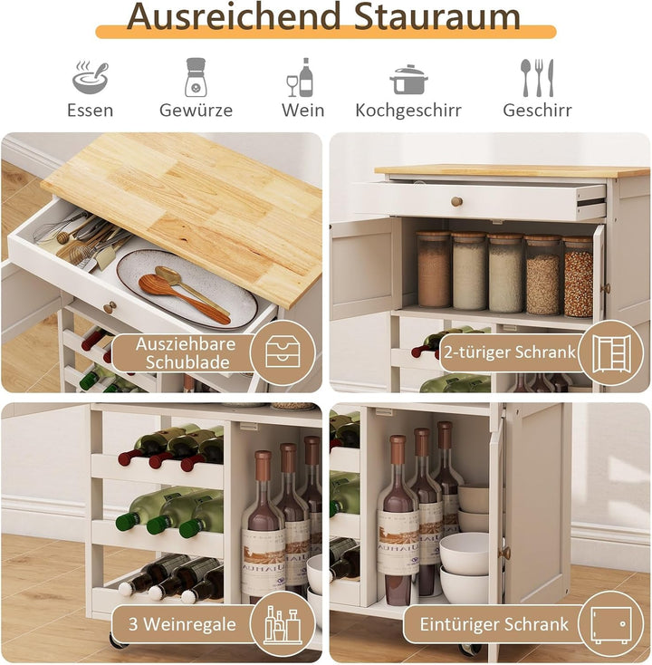 GIANTEX Küchenwagen auf Rollen, bewegliche Kücheninsel mit Arbeitsplatte, Küchenregal mit Flaschenab