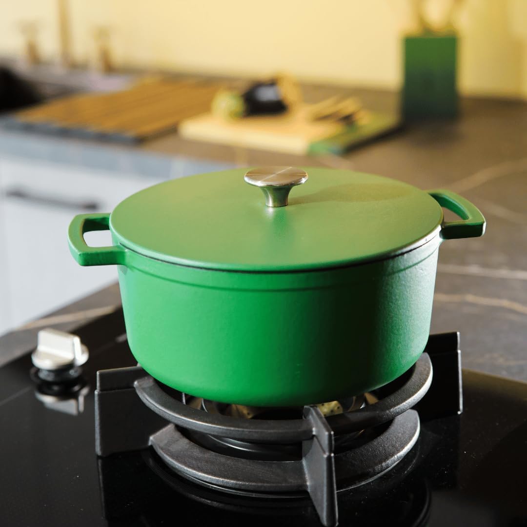 Cook & Pan - Go Green Gusseiserner Bräter 24 cm - 4 Liter-Induktionsgeeignet-PFAS frei -Antihaft- wä