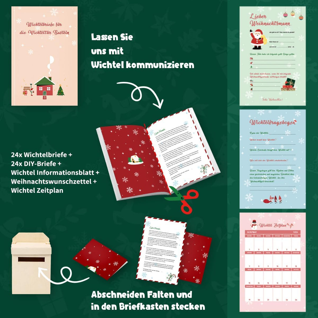 75Pcs Wichtel Zubehör mit Briefe Weihnachten Wichteltür Komplettset, Elfentür Beleuchtet Miniatur Wi