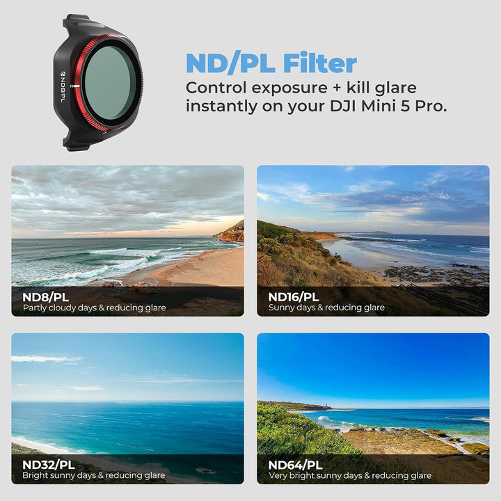 Freewell ND8/PL Filter für DJI Mini 5 Pro | 3-Stop-Belichtungssteuerung &amp; Polarisator für ausgewogen