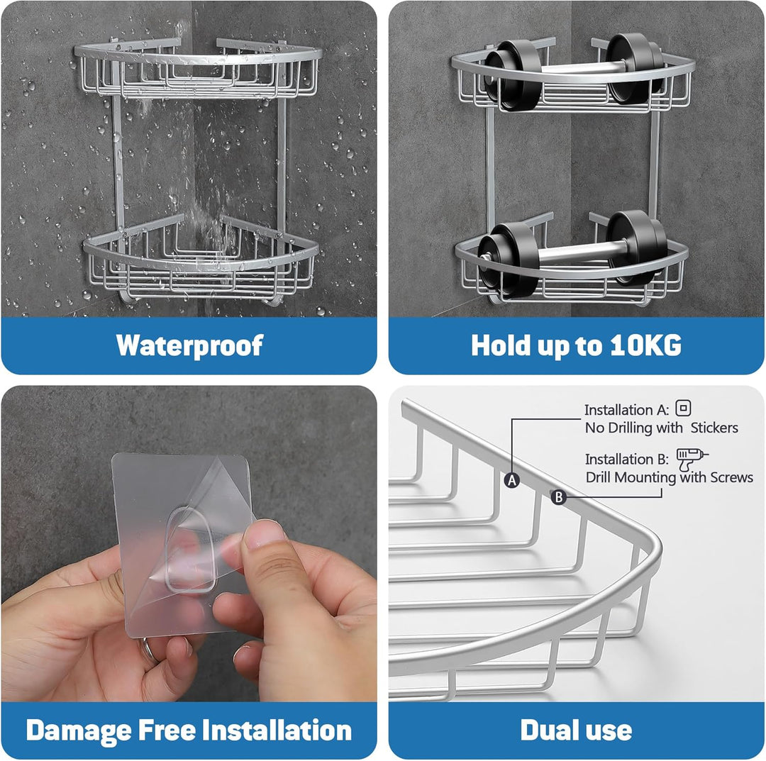 GRICOL Duschablage Ohne Bohren Duschregal Metall Eckablage Duschkorb Rostfrei Dusche Ablage Badezimm