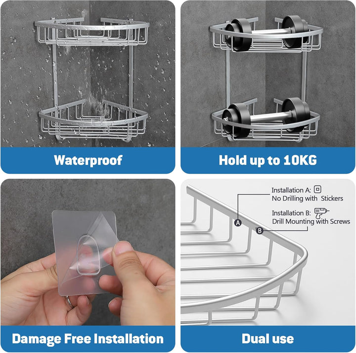 GRICOL Duschablage Ohne Bohren Duschregal Metall Eckablage Duschkorb Rostfrei Dusche Ablage Badezimm