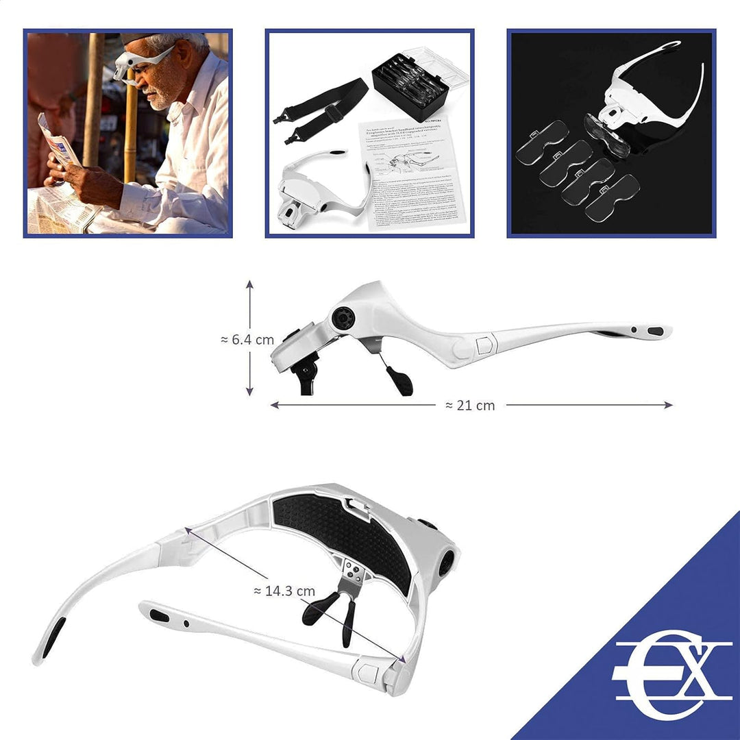 LED beleuchtete Lupenbrille | komplett verstellbare Vergrösserungsbrille | für Brillenträger geeigne