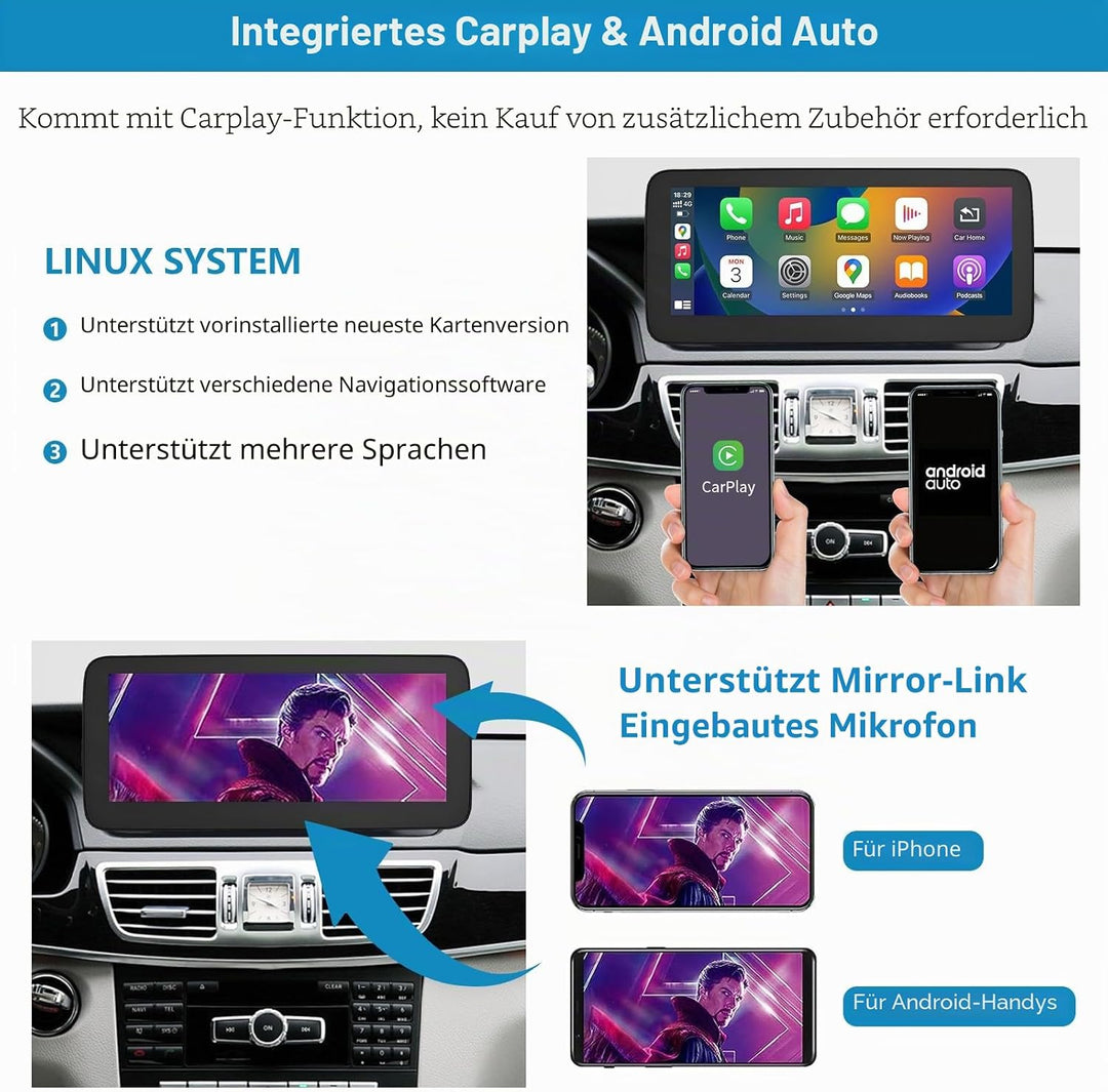 Autoradio 10,25 Zoll Touchscreen mit kabellosem Carplay und Android Auto für 2013-2015 Mercedes Benz