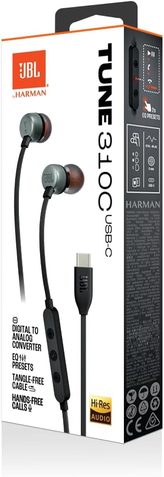 JBL Tune 310 C Kopfhörer – Kabelgebundene In-Ear-Kopfhörer mit JBL Pure Bass Sound, Mikrofon und USB
