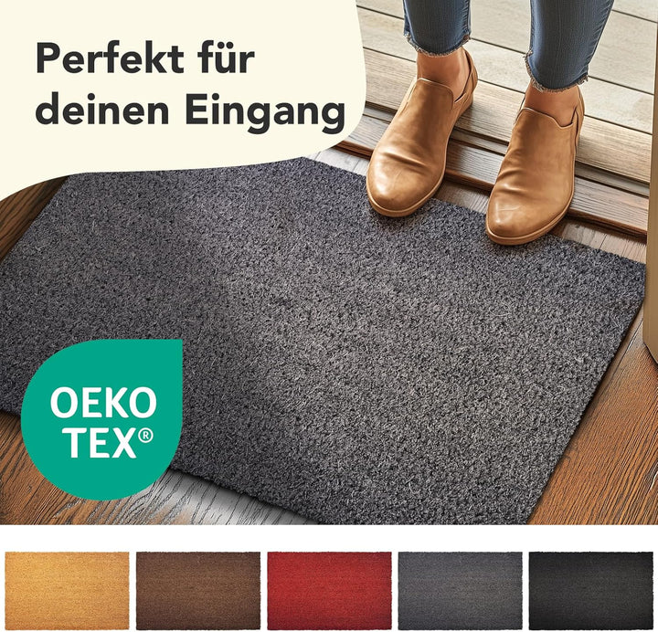 Floordirekt Fussmatte für Innen und Aussen, 80x100 cm Grau, Türmatte aus Kokos, Schmutzfangmatte für