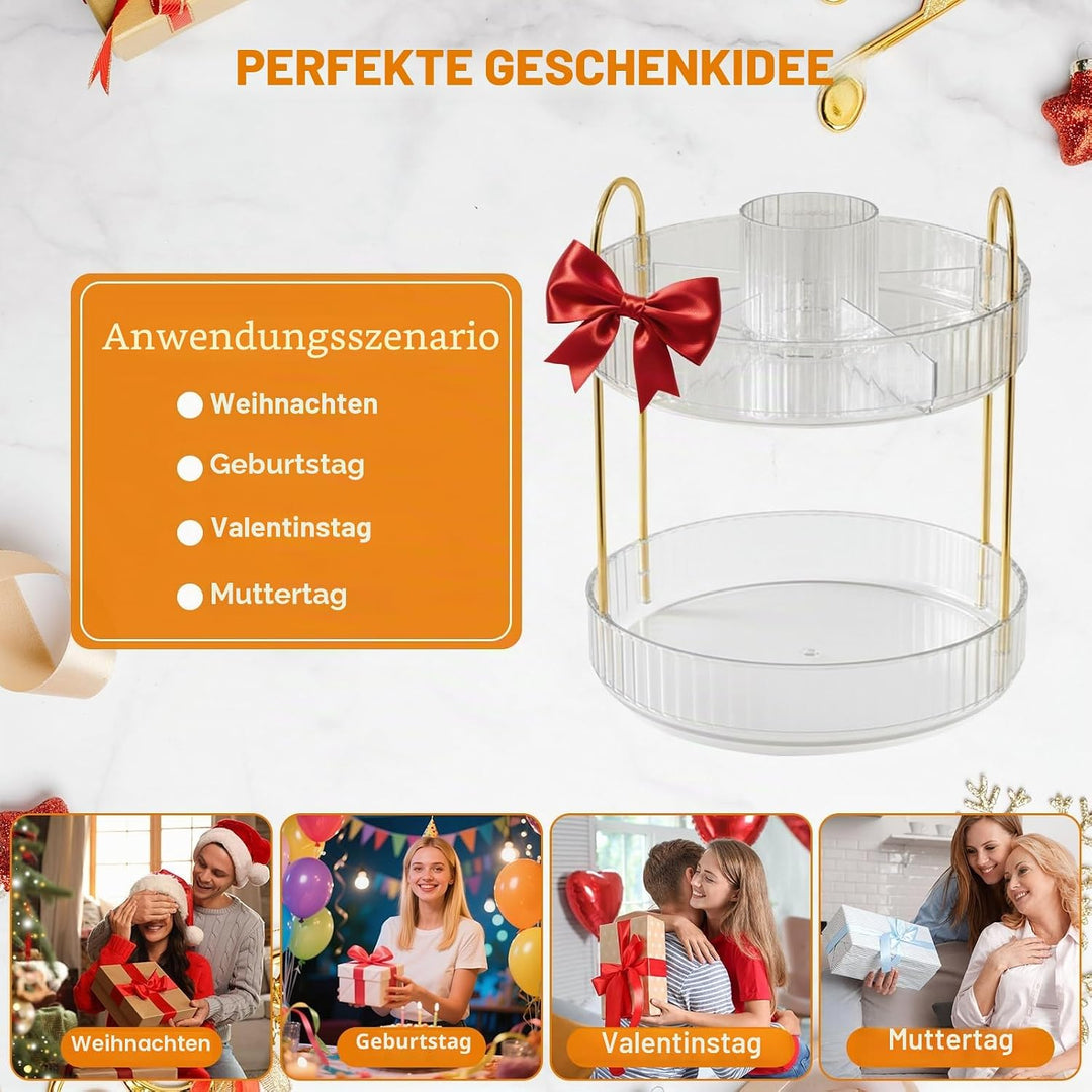 SHANNA Make Up Kosmetik Organizer: 360° Drehbarer 2-stufiger Make-Up-Aufbewahrung, Grosse Kapazität,