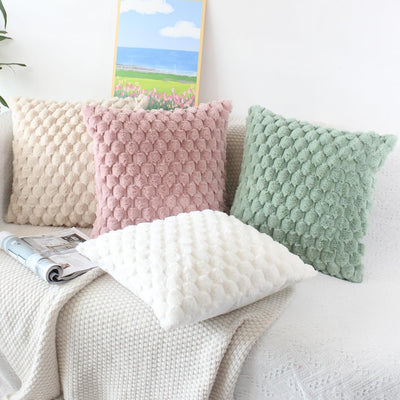 NIULAA Flauschig Kissenbezug 45x45 Beige 2er Set Plüsch Deko Kissenbezüge Weich Gestreift Kissenhüll