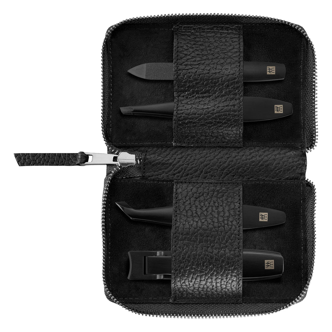 ZWILLING Maniküre-Set (4 teilig, Echtleder Etui, Druckknopfverschluss, Reiseset, mit Nagelknipser un