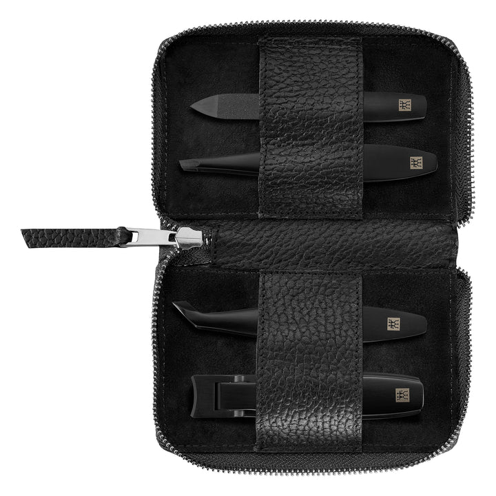 ZWILLING Maniküre-Set (4 teilig, Echtleder Etui, Druckknopfverschluss, Reiseset, mit Nagelknipser un
