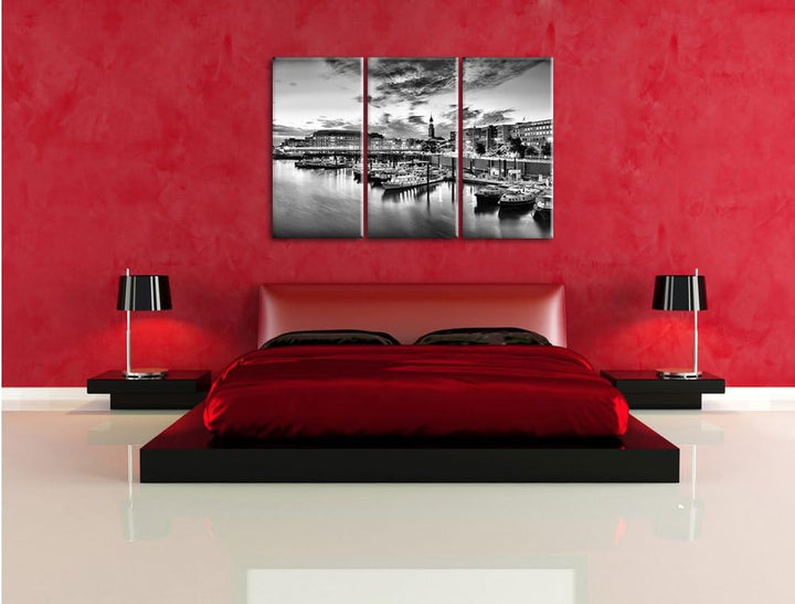 Pixxprint Hamburger Hafen am Abend als Leinwandbild/Grösse: 3 Teilig (120x80) cm/Wandbild/Kunstdruck
