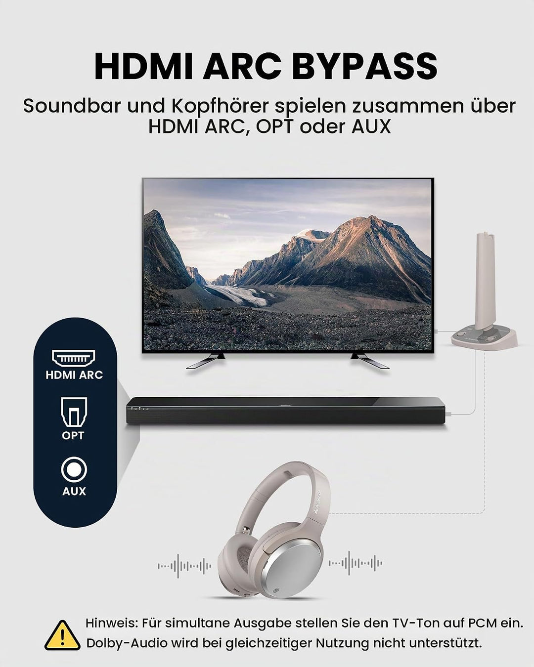 Avantree Crescendo 3D – 7.1 Surround Sound Funkkopfhörer für TV und Fernseher mit Cinema Mode, kompa